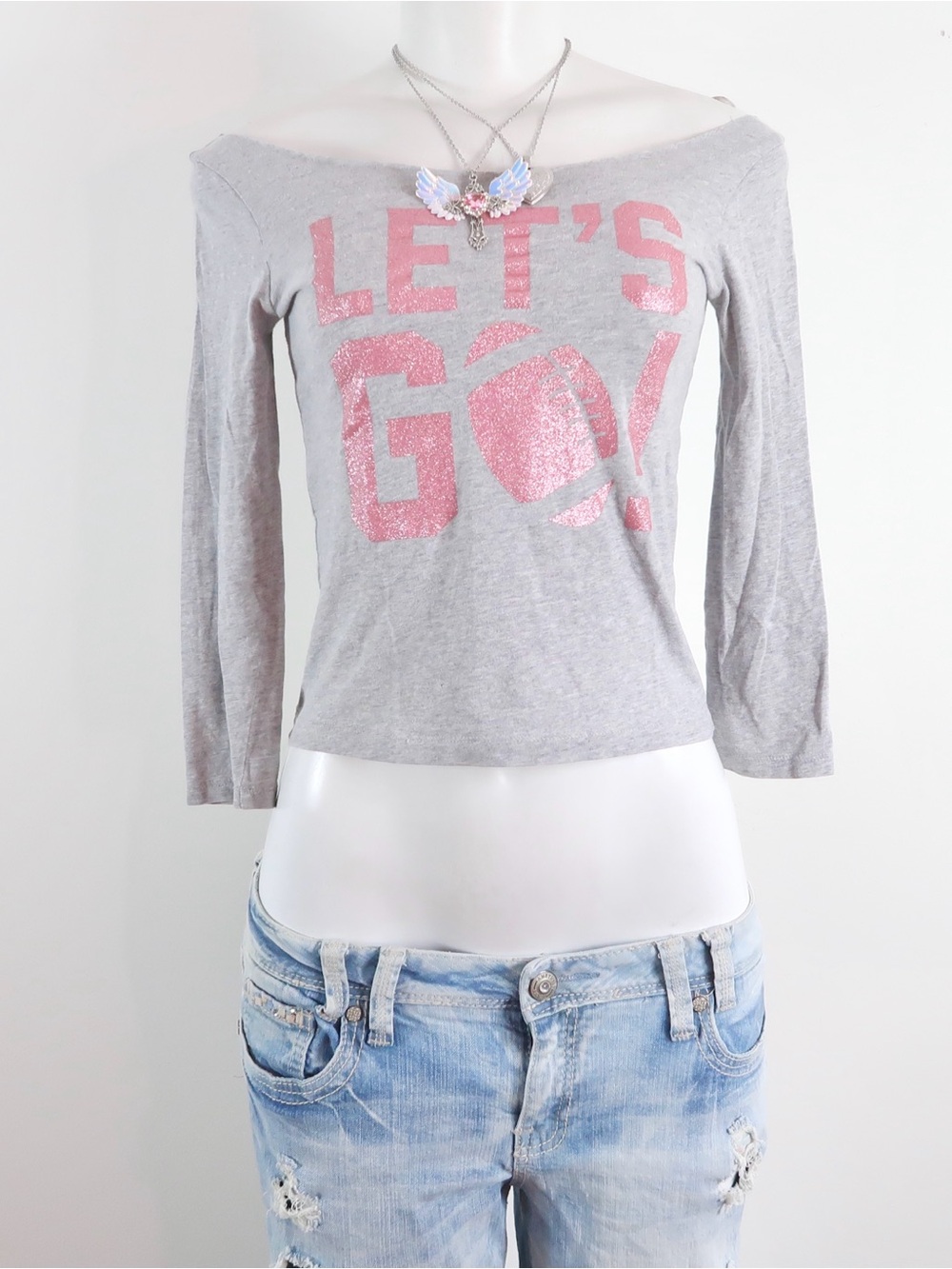 y2k sporty off the shoulder graphic tee